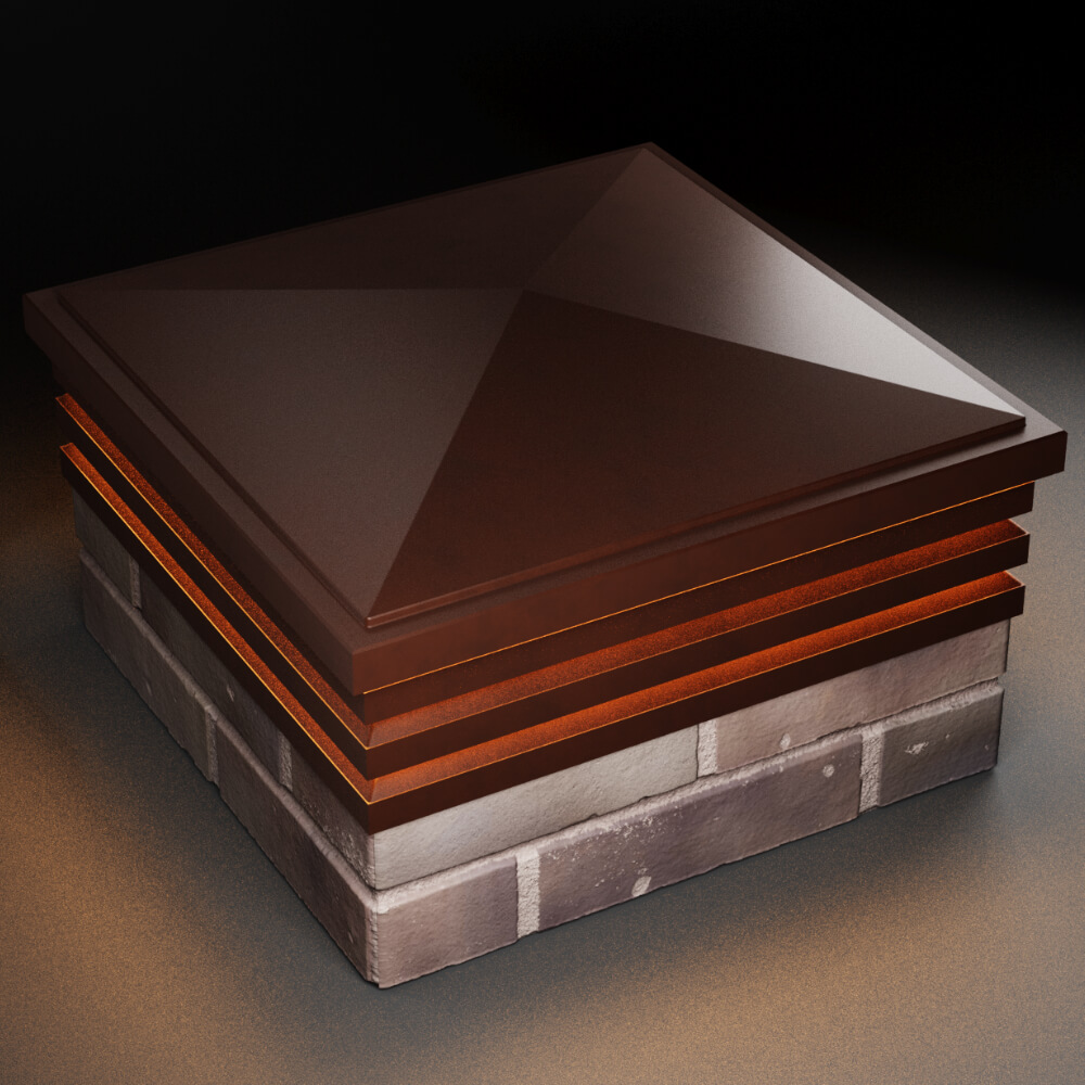 Колпак Zking Бона ХайТек Коричневый на столб 2х2 кирпича (513х513мм) с подсветкой