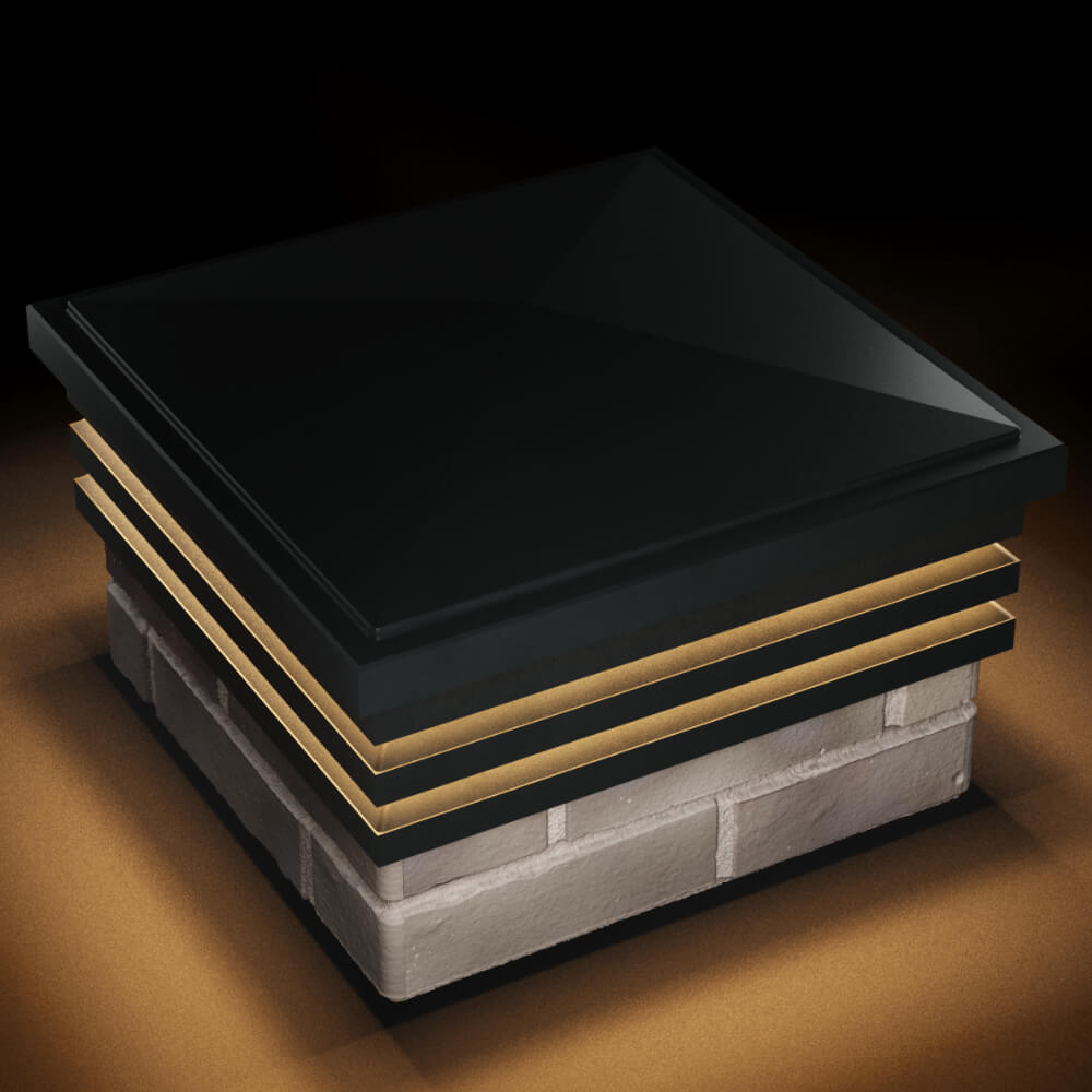 Колпак Zking Бона ХайТек Черный на столб 1.5х1.5 кирпича (385х385мм) с подсветкой